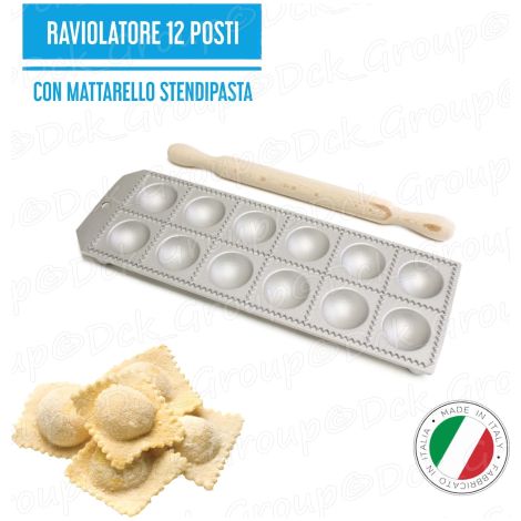 Calder Stampo Raviolatore Ravioliera Tondo 12 Posti Stampo Ravioli + Rullo Mattarello Legno