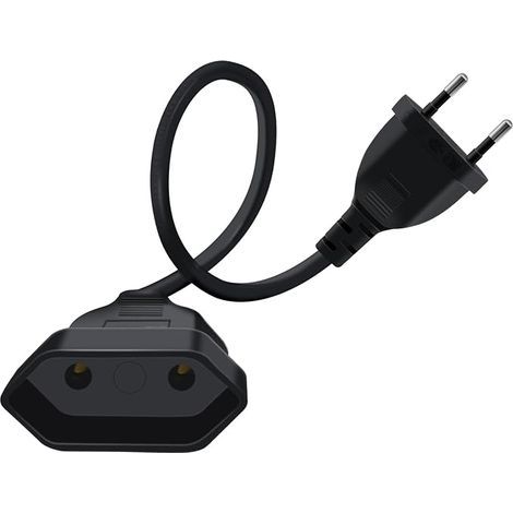 Euro Extension Cable 2.5 A 250 V 625 W Euro Extension Cable 2 x 0.75 mm² Euro Cable Extension Cable for Indoor Use TV, PC, Monitor (Black, 0.3 m) (1/5)