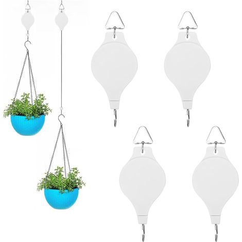 Filiyano – Support pour plantes suspendu en 4 parties avec roulettes rétractables - Crochets pour paniers de fleurs suspendus - Blanc (1/5)