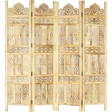 Cloison de séparation 4 panneaux 160x165 cm Bois de manguier (1/5)