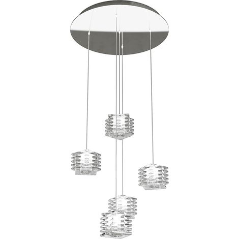 Sospensione Contemporanea Rubik Metallo Cromo Diffusore Cristallo 5 Luci G9 (1/3)