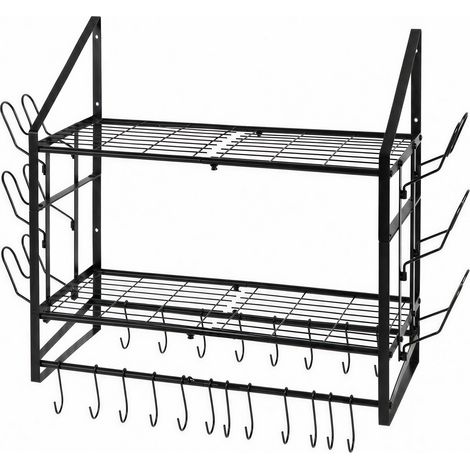 TOQUE Pot Rack Kitchen Storage Organiser Shelf Pan Rack 20 Hooks Lid Holders (1/5)