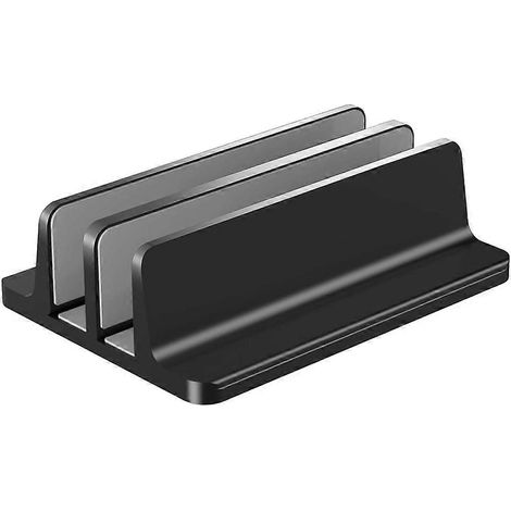 Support vertical pour ordinateur portable, réglable, à 2 emplacements, en aluminium, pour ordinateurs portables, tablettes et livres jusqu'à 17,3 pouces (noir). (1/5)