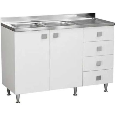 Sottolavello con lavello 2 ante c/cassettiera DX Bianco Frassinato Cm 120x50xh.91 - consegnato già montato