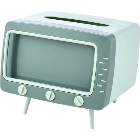 Multifunktionale TV-Aufbewahrungsbox für Taschentücher und Smartphone mit integrierter Handyhalterung [PP ABS] 18,5 cm grün