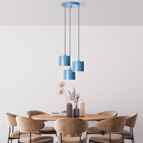 lustre bleu clair, corps en métal, 45 cm de diamètre, hauteur réglable 75-110 cm, 3 douilles E27, pour les intérieurs modernes, élégant et fonctionnel (1/5)