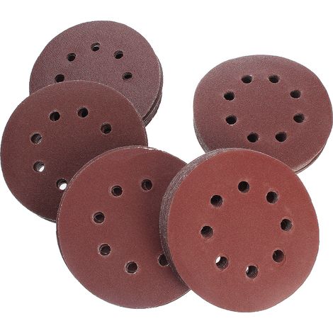 Dischi abrasivi rotondi da 125 mm, 60, 80, 100, 120, 240, fogli lucidanti, 8 fori, forma rotonda (100 pezzi) (1/5)