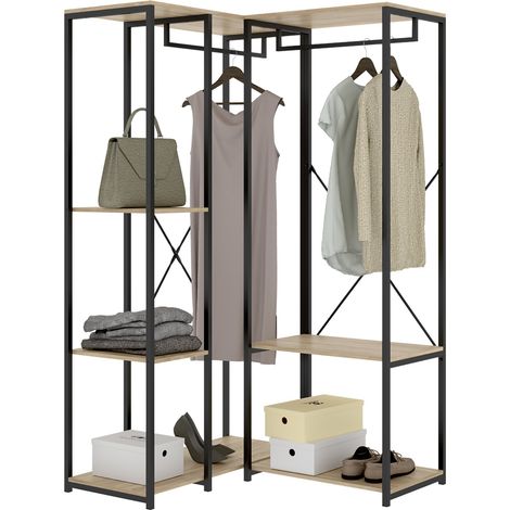 Gran Armario Gallup, Ropero Dormitorio 4 Estantes, Perchero, Cajones, 100x167h cm Roble Marrón