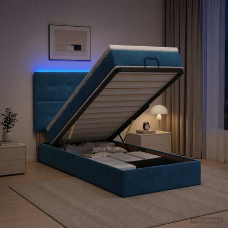 Lit coffre avec matelas et LED Bleu foncé 90 x 200 cm Velours (1/5)