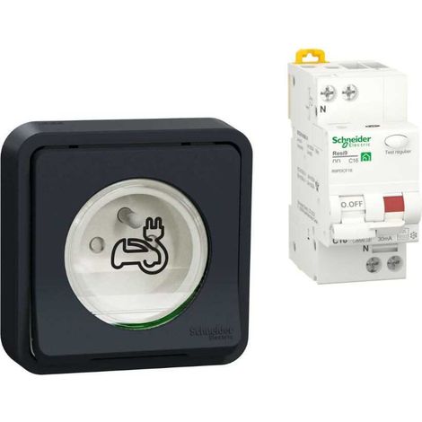 Pack prise de courant 2P + T renforcée pour VE Mureva Styl encastrée + Disjoncteur différentiel - MUR36011+R9PDCF16 - Schneider - Anthracite