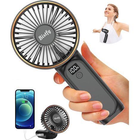 Ventilador portátil, ventilador de mesa plegable, recargable por USB de 5200 mAh, ultra silencioso, 6 velocidades, LED, USB-C, ventilador de cuello. (1/5)