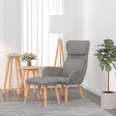 Chaise avec tabouret Chaise de relaxation Gris clair Velours Chaise de salon 48025 (1/5)