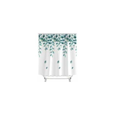 Duschvorhang 120 x 200 cm, grüne Blätter, beschwerter Saum, schimmelresistent, wasserabweisend, waschbar, aus Polyestergewebe, für Bad und Badewanne, inklusive 8 Duschvorhangringen - Crezuo