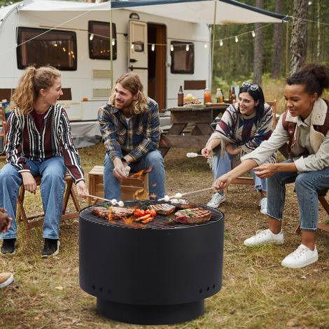 Brasero de jardin extensionérieur 26" sans fumée – Foyer bois portable avec grille de cuisson, couvercle anti-étincelles, housse, tisonnier – Pour barbecue, camping, terrasse, jardin – 26 pouces (1/5)