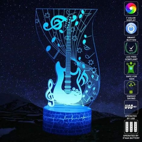 Lampe 3D Guitare avec Tlcommande LED 16 Couleurs Lumire Dimmable Interrupteur Tactile USB ou Piles mult OBJETS LUMINEUX D INTERIEUR (1/4)