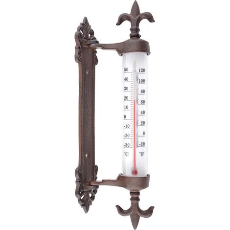 Esschert Design – Thermomètre de jardin en fonte 30cm – Plage de température -30°C à +50°C – Affichage Celsius et Fahrenheit – Installation facile sur fenêtre (1/5)