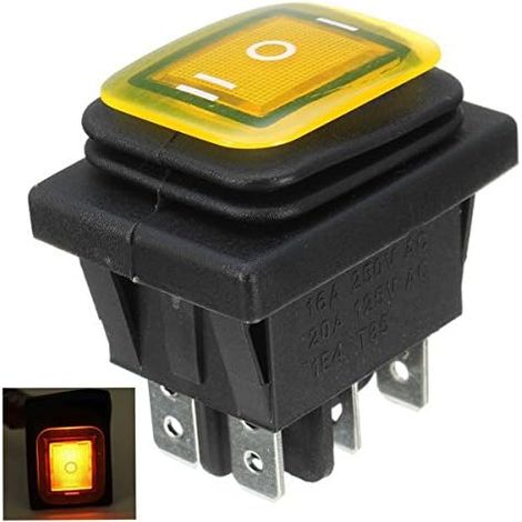 Commutateur À Bascule 16A 250V 3 Positions 6 Broches Interrupteur À Bascule Étanche avec Lampe - Jaune (1/3)