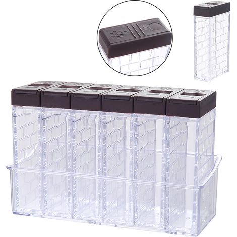 Pot À Épices - 6 Pièces - Contenant Transparent Avec Orifices Séparés Pour Poudres Et Grains - Rangement Cuisine (1/5)