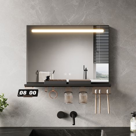 SONNI 700x500 Badspiegel mit LED Beleuchtung, Antibeschlag, Ablage, Dimmbare 3-Farben Beleuchtung und Touch-Schalter