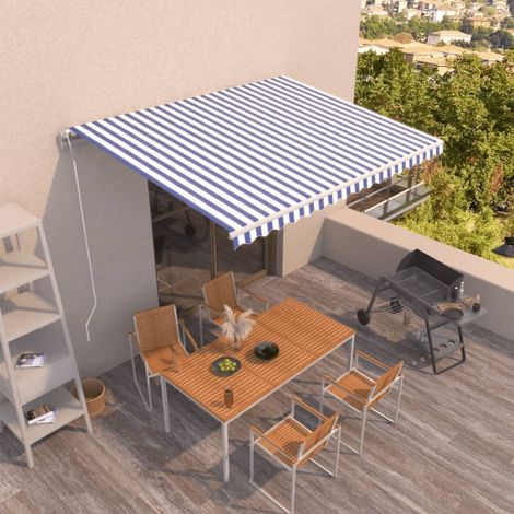 Auvent rétractable automatique Store Banne Marquise 450x350 cm Bleu et blanc 51782 (1/5)