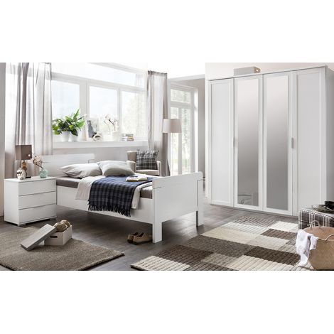 Chambre à coucher complète enfant (lit 90x200cm + armoire + chevet + commode) coloris blanc -PEGANE-