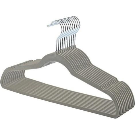 10 Cintres, velours antidérapant, crochet argenté, ultra fin, beige, pour garde-robe (1/4)