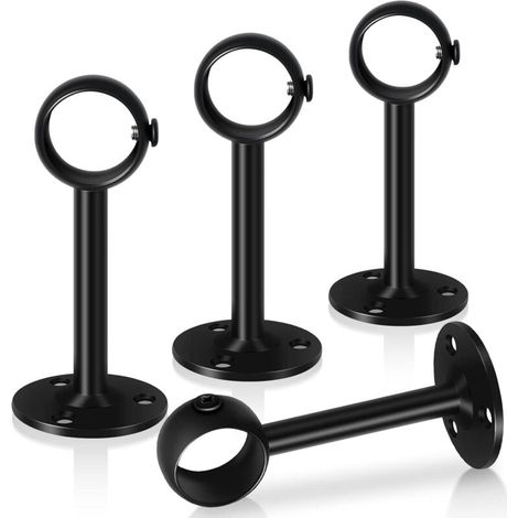 Lot de 4 fixations murales noires pour tringle 33 mm, en acier inoxydable robuste, idéales pour rideaux, étagères, placards et plafonds, support résistant (1/5)