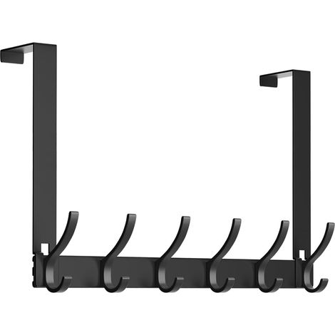 Perchero y toallero de 6 ganchos para colgar sobre la puerta - Organizador de almacenamiento colgante sin montaje para baño y dormitorio (Negro) (1/5)