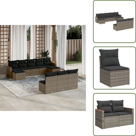 Rattan PE - vidaXL Set Divano da Giardino 10 pz con Cuscini Grigio in Polyrattan - Poltrona da giardino