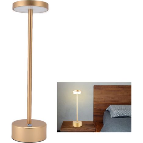 Lampe de bureau LED en alliage d'aluminium étanche, rechargeable par USB, avec 2 niveaux de luminosité et variateur tactile. Idéale pour les bars, les salons et la lecture. Couleur or. (1/5)