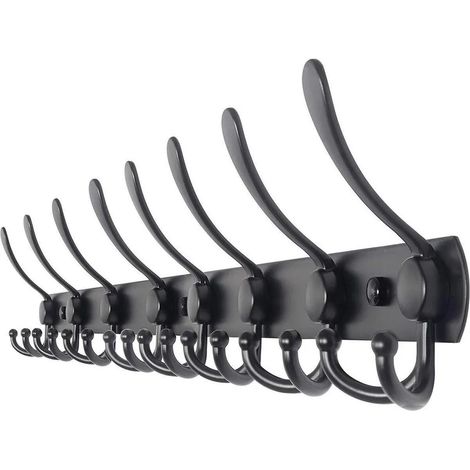 Porte-manteau mural TOJ Living - 75 cm - 24 crochets - Patères - Porte-manteau mural - Noir - Barre de penderie murale - Crochets muraux pour armoire - Acier inoxydable - Noir (1/5)