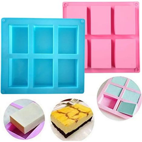 Silikonformen, Set mit 2 rechteckigen Seifenformen, 6 Mulden, zur Herstellung von Seife, Muffins, Kuchen, Schokolade und Keksen (1/5)