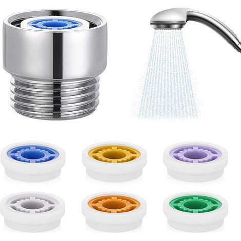 Régulateurs de débit de tête de douche, Réducteur de débit de douche, Adaptateur pour tête de douche fixe et tête de douche à main pour salle de bains, 6 débits différents (1/2)