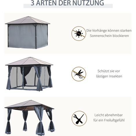 Pergola avec toit en polycarbonate, rideaux moustiquaires, structure en aluminium gris anthracite, tonnelle 3x3 mètres pour jardin (1/5)
