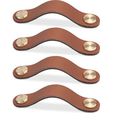 4pcs Poignée Meuble Cuir, Bouton Porte Placard Poignee Simili Cuir Bouton de Tiroir, Poignee de Meuble Vintage pour Armoires, Commode, Cuisine, Salle de Bain (Café Clair, 96mm) (1/5)