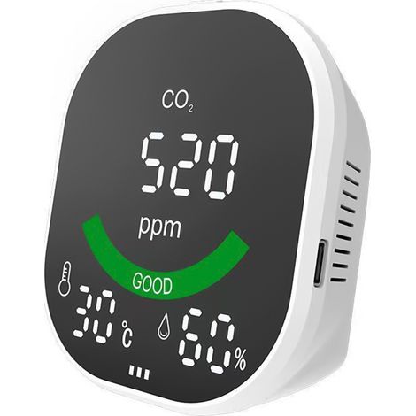 Moniteur air 3-en-1 – CO2/T°/HR, rechargeable USB, infrarouge, maison/bureau/serre (1/5)
