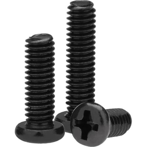 100 vis cruciformes noires à tête ronde et fente cruciforme, longueur 2-16 mm, pour applications