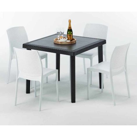 Tavolino Quadrato Nero 90x90 cm con 4 Sedie Colorate Bohème Passion - Bianco