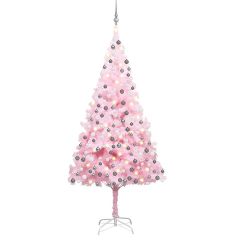 vidaXL Árbol de Navidad preiluminado con luces y bolas rosa 210 cm (1/4)