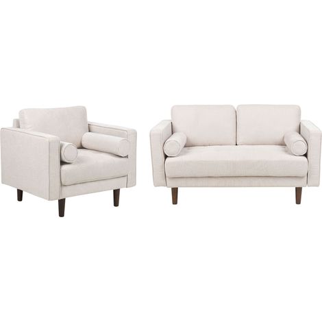 Living Room Set 3 Seater NURMO Fabric Light Beige (1/5)