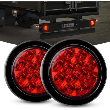 Lot de 2 feux arrière ronds à LED rouges de 10 cm (4 pouces) avec œillets de protection, montage en surface, indice de protection IP67, feux stop pour camion, remorque, camping-car ou jeep (1/5)