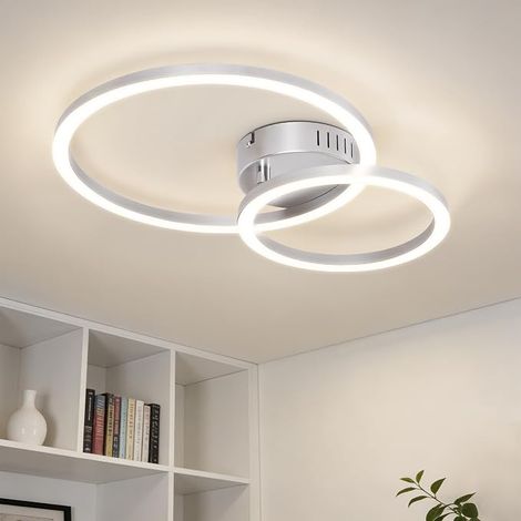 GBLY Plafoniera LED 4000K 40cm Argento Lampada Cucina 23W Design Moderno 2 Anelli Illuminazione Soffitto per Cucina Camera da Letto Corridoio Ufficio (1/5)