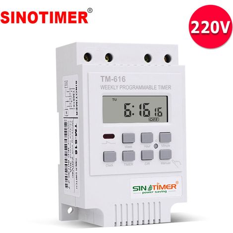 TM616W-2 Minuterie programmable blanche pour éclairage public, 7 jours de la semaine, 220 V (1/5)