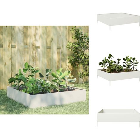 Hochbeet Weiß 100x100x33,5 cm Stahl - Hochbeet - Hochbeete - Garten Hochbeet - Pflanzbeet (1/5)