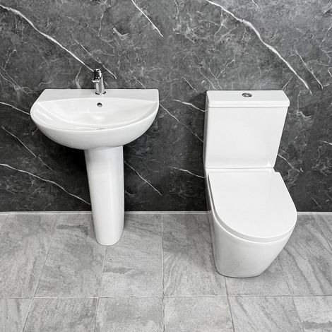 Tornado Flush Toilet & Basin Bathroom Suite Water Saving Rimless Open Back, Without Tap (1/5)