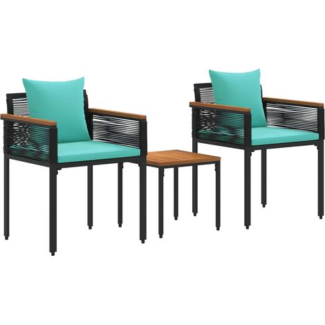 Set di Mobili da Esterno con cuscino Nero e Turchese polyrattan vidaXL