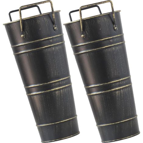 Lot de 2 Seaux à Fleurs en Fer Noir Vintage Pots de Fleurs Portatifs pour Compositions Décoratives Vases Rustiques Adaptés à la Décoration Intérieure et Jardin Poignée Robuste (1/5)