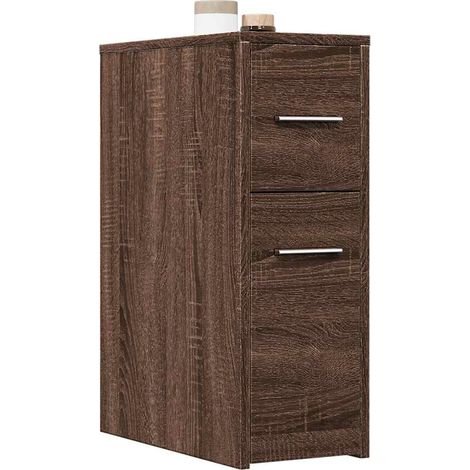 Badschrank Schmal mit Rollen Eichen-Optik Holzwerkstoff