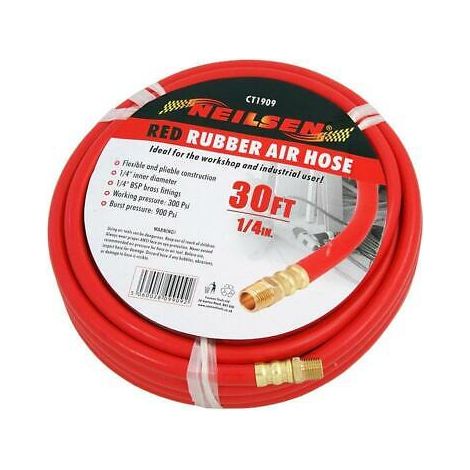 Neilsen Rubber Air Hose Line 30ft For Air Compressor 1/4" BSP 6mm Bore 300 psi (1/3)