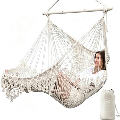 Sièges Suspendus Chaise Hamac Chaise Suspendue Très Grand Chaise en Coton tissé Doux,Barre d'écartement en métal Solide et Pliable Chaise balançoire en Dentelle à siège Large et Extensible (1/5)
